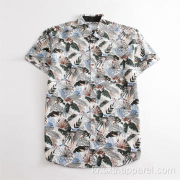 휴가 스타일 남성용 반팔 하와이안 프린트 셔츠